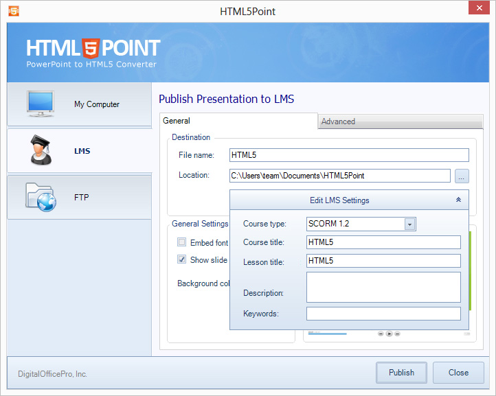 publish presentation to LMS